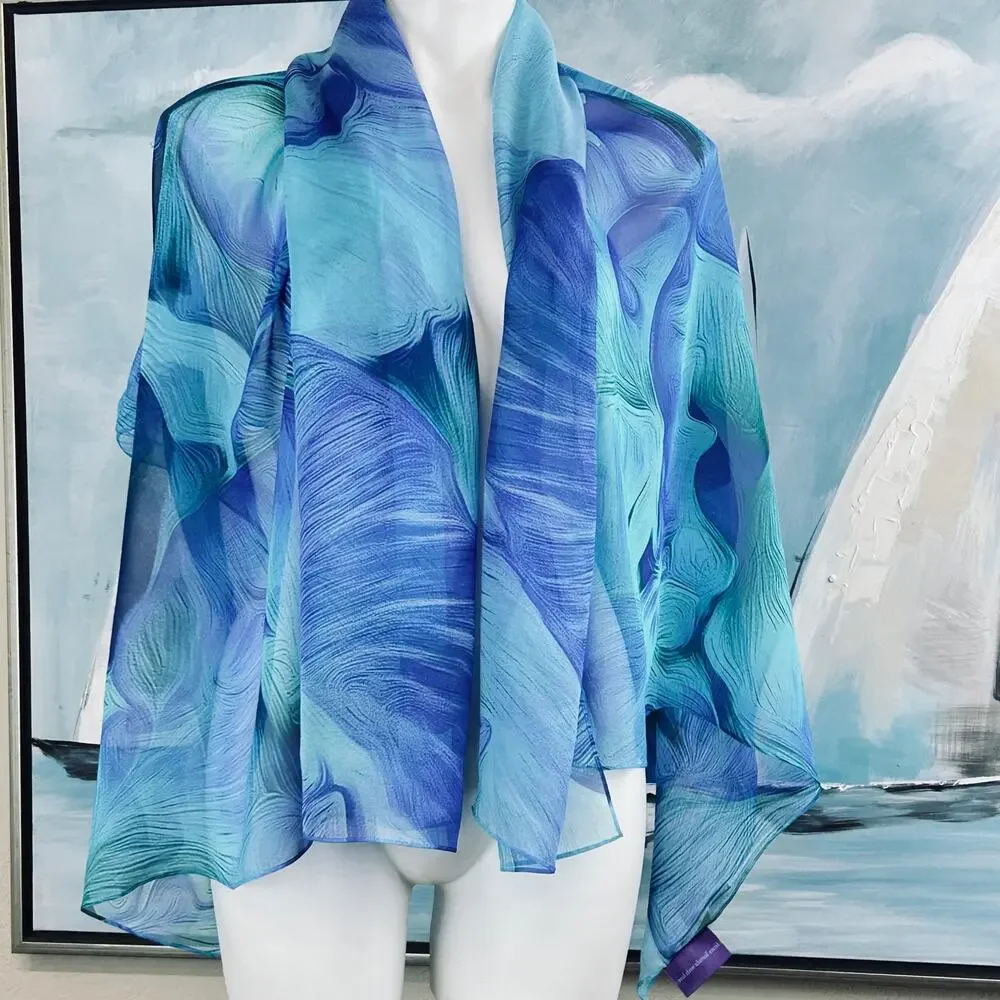 from tortola with love Blue Hibiscus Silk Sarong /Scarf  NWOT